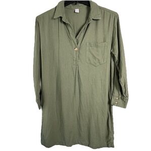 Old Navy Womens Sz M Olive Linen Blend Tunic Shirt Dress Popover Beach Lagen VGC